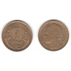 Pièce de Monnaie de 1 Franc Morlon en Bronze-aluminium 1938