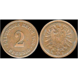 Pièce de monnaie de 2 Pfennig 1876 Atelier A