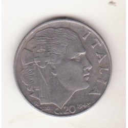 ITALIE : Pièce de Monnaie de 20 Centesimi Vittorio Emmanuele III 1943 R