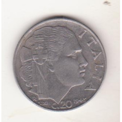 ITALIE : Pièce de Monnaie de 20 Centesimi Vittorio Emmanuele III 1943 R