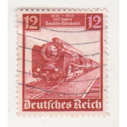Timbre poste Deutsches Reich 100 Jahre Deutsche Eisenbahn 12 Pfennig oblitéré