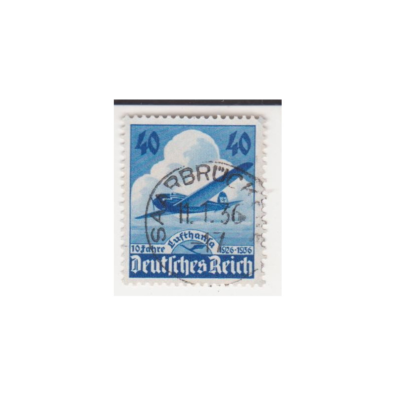 Timbre poste Deutsches Reich 10 Jahre Lufthansa 1936 40 Pfennig oblitéré