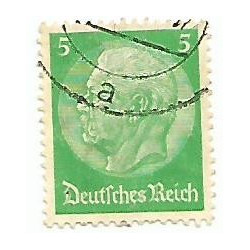 Timbre poste Maréchal Von Hindenburg 5 Pfennig vert oblitéré