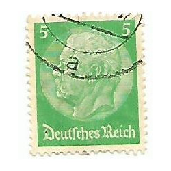 Timbre poste Maréchal Von Hindenburg 5 Pfennig vert oblitéré