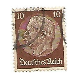 Timbre poste Maréchal Von Hindenburg 10 Pfennig brun oblitéré