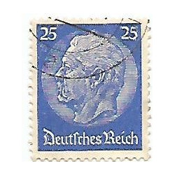 Timbre poste Maréchal Von Hindenburg 25 Pfennig bleu oblitéré