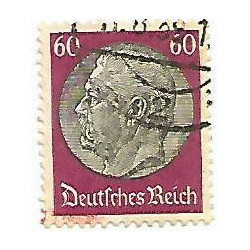 Timbre poste Maréchal Von Hindenburg 60 Pfennig mauve et gris oblitéré