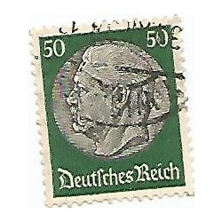 Timbre poste Maréchal Von Hindenburg 50 Pfennig vert et gris oblitéré