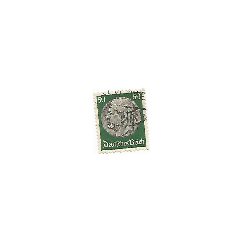 Timbre poste Maréchal Von Hindenburg 50 Pfennig vert et gris oblitéré