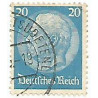 Timbre poste Maréchal Von Hindenburg 20 Pfennig bleu clair oblitéré
