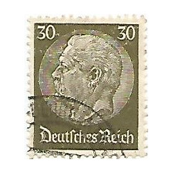 Timbre poste Maréchal Von Hindenburg 30 Pfennig kaki oblitéré