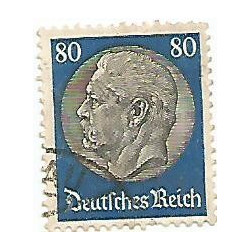 Timbre poste Maréchal Von Hindenburg 80 Pfennig bleu et gris oblitéré