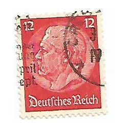 Timbre poste Maréchal Von Hindenburg 12 Pfennig rouge oblitéré