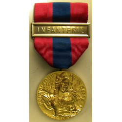 Médaille Défense Nationale "Bronze" 2ème Type doré + agraphe "Infanterie" 2ème Type