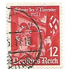 Timbre poste Deutsches Reich Gedenkes 9 November 1923 - SA 12 Pfennig oblitéré