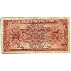 BELGIQUE : Billet de 5 Francs / 1 Belga - 1943