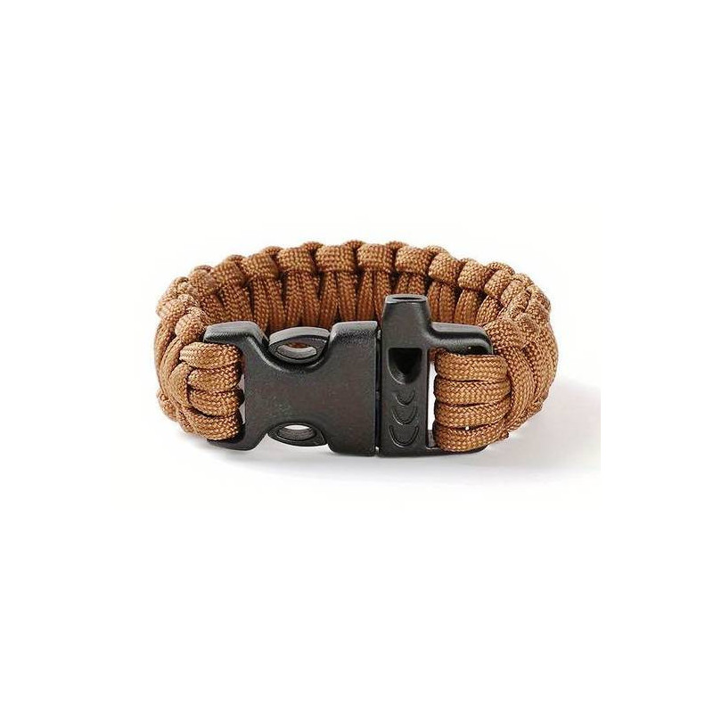 Bracelet commando de Survie en Paracorde Brun avec sifflet NEUF