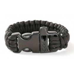 Bracelet commando de Survie en Paracorde Noir avec sifflet NEUF