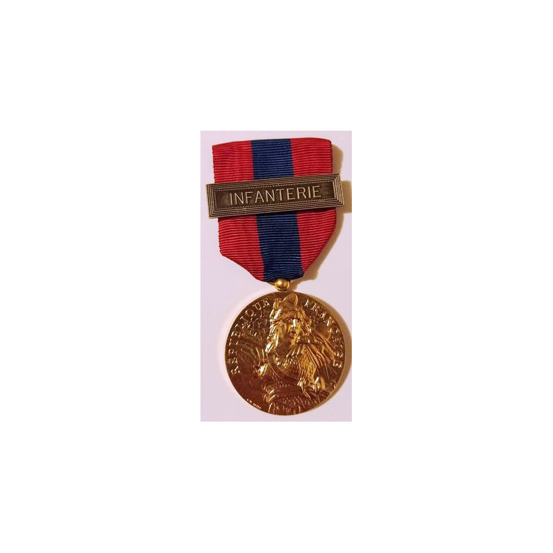 Médaille Défense Nationale "Bronze" 2ème Type doré + agraphe "Infanterie" 1er Type