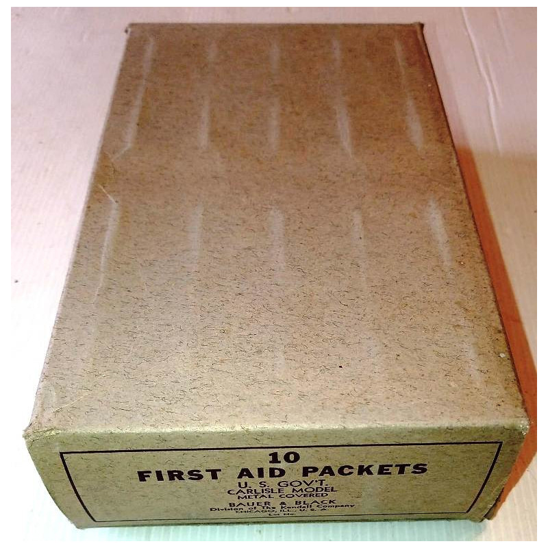Carton vide de conditionnement de 10 Pansements individuels boites oranges - First Aid Packets US WW2