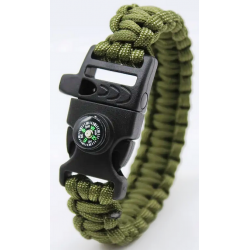 Bracelet commando de Survie en Paracorde avec Sifflet et Boussole Kaki NEUF