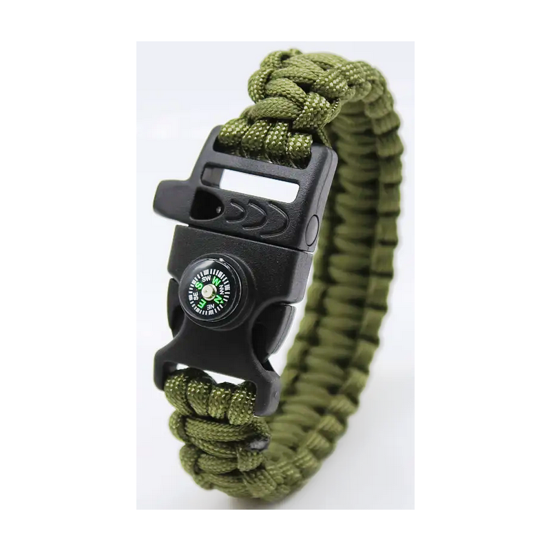 Bracelet commando de Survie en Paracorde avec Sifflet et Boussole Kaki NEUF