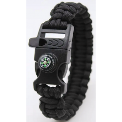 Bracelet commando de Survie en Paracorde avec Sifflet et Boussole Noir NEUF