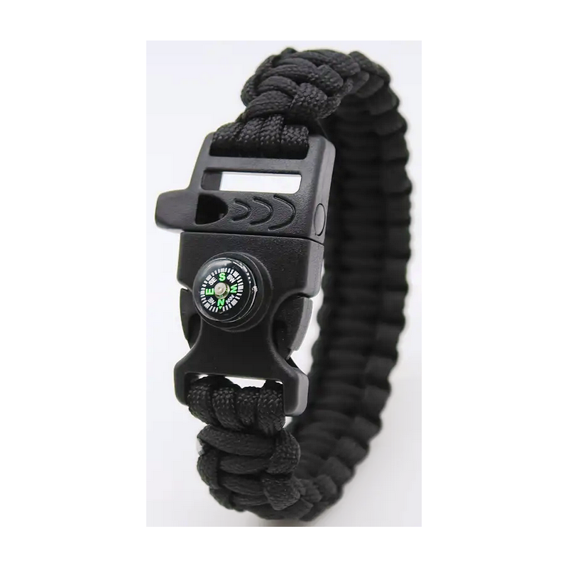 Bracelet commando de Survie en Paracorde avec Sifflet et Boussole Noir NEUF