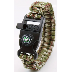 Bracelet commando de Survie en Paracorde avec Sifflet et Boussole Camouflé NEUF