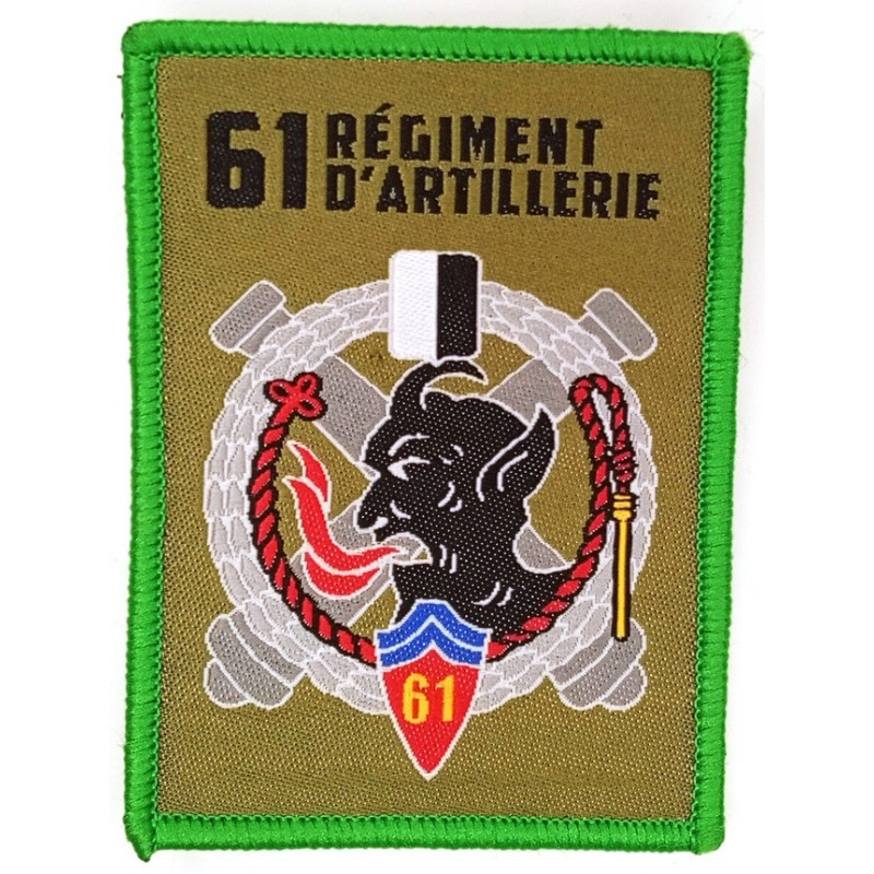 Ecusson velcro rectangulaire de Batterie du 61ème Régiment d'Artillerie - Listel Vert