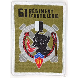Ecusson velcro rectangulaire de Batterie du 61ème Régiment d'Artillerie - Listel Blanc