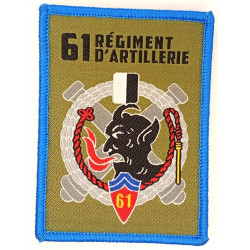 Ecusson velcro rectangulaire de Batterie du 61ème Régiment d'Artillerie - Listel Bleu clair