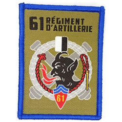 Ecusson velcro rectangulaire de Batterie du 61ème Régiment d'Artillerie - Listel Bleu foncé