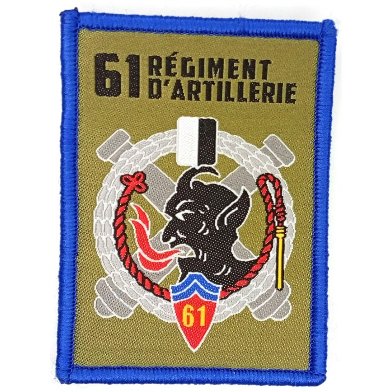 Ecusson velcro rectangulaire de Batterie du 61ème Régiment d'Artillerie - Listel Bleu foncé