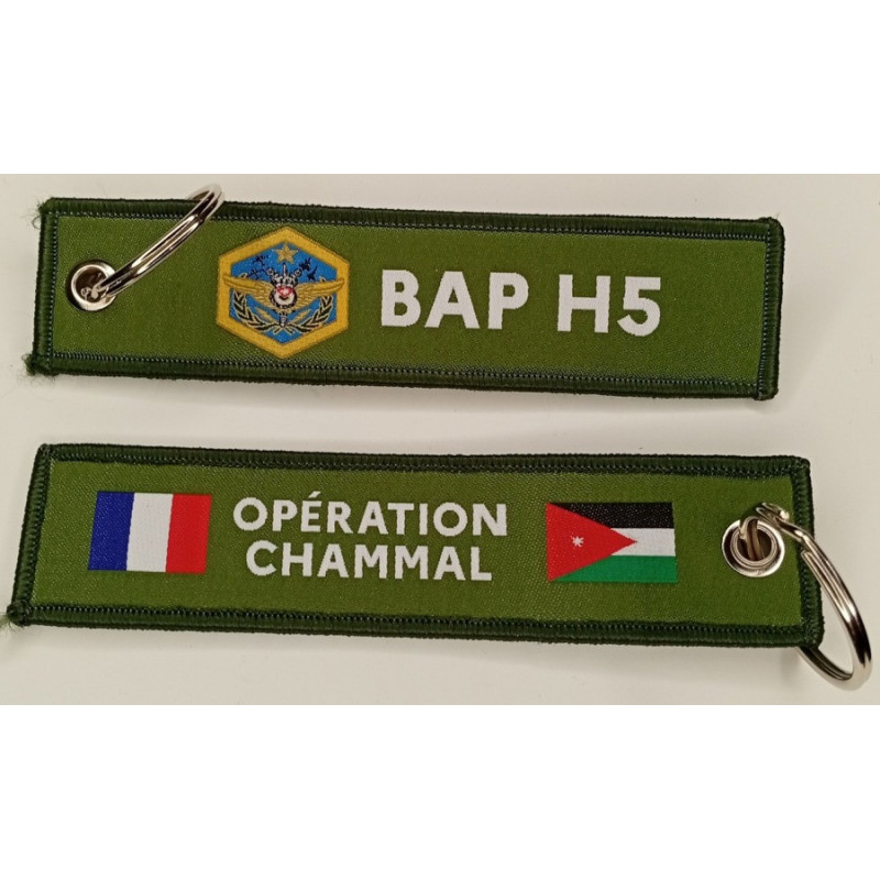 Porte-Clés Flamme : BAP H5 - Base Aérienne Projetée en Jordanie - Opération Chammal - Kaki