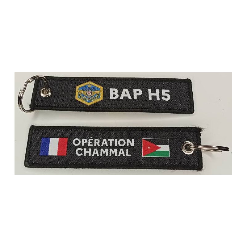 Porte-Clés Flamme : BAP H5 - Base Aérienne Projetée en Jordanie - Opération Chammal - Noir