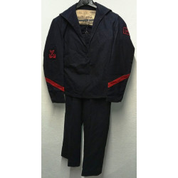 Tenue bleue Vareuse + Pantalon à Pont de Quartier-Maître breveté Transmetteur Equipage Marine Nationale - 1968