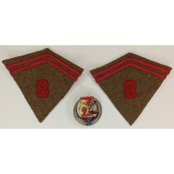 Insigne + Paire de Pattes de Col Modèle 1938 du 8ème Régiment de Zouaves - Guerre 39/40