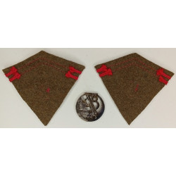 Insigne + Paire de Pattes de Col Modèle 1938 du 8ème Régiment de Zouaves - Guerre 39/40