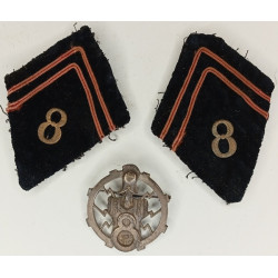 Insigne + Paire de Pattes de Col Vareuse Officier Modèle 1938 du 8ème Régiment de Sapeurs Télégraphistes - Guerre 39/40