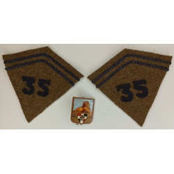 Insigne + Paire de Pattes de Col Modèle 1938 du 35ème Régiment d'Infanterie - Guerre 39/40