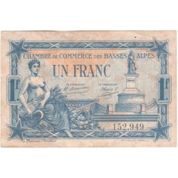 Billet de Nécessité de 1 Franc des Basses-Alpes 1917 + annotation militaire