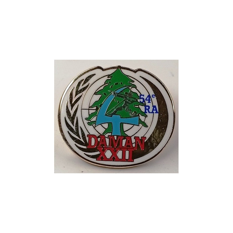 Réduction Pin's 4ème Batterie du 54ème Régiment d'Artillerie Opération Extérieure DAMAN XXII - Guerre du Liban Réduction Pin's 4ème Batterie du 54ème Régiment d'Artillerie Opération Extérieure DAMAN XXII - Guerre du Liban
