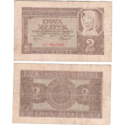 POLOGNE: Billet de 2 Zlote polonais - Type 1941