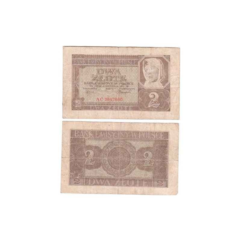 POLOGNE: Billet de 2 Zlote polonais - Type 1941