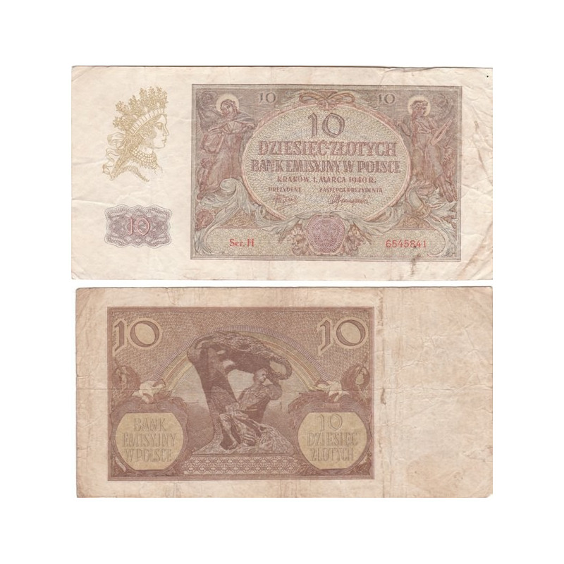 POLOGNE: Billet de 10 Zlotych polonais - Type 1940