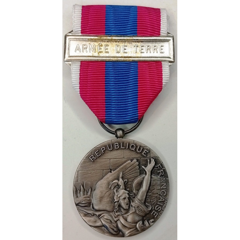 Médaille Défense Nationale "Argent" 1er Type mate + agraphe "Armée de Terre" 2ème Type Médaille Défense Nationale "Argent" 1er Type mate + agraphe "Armée de Terre" 2ème Type