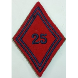 Losange de bras Troupe / Militaire du Rang du 25ème Régiment d'Artillerie à crochets - Epoque Guerre d'Algérie