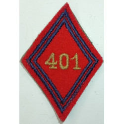 Losange de bras Sous-Officier / Officier du 401ème Régiment d'Artillerie AntiAérien à velcro