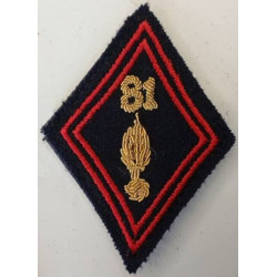 Losange de bras Sous-officier / Officier du 81ème Régiment d'Infanterie en cannetille d'or à velcro